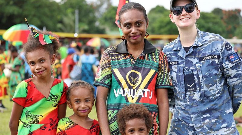 Leading Aircraftwoman Natasha Johnson, from No. 35 Squadron, mingled with locals at the Vanuatu Independence Day parade while deployed on Operation Solania. Story by Flight Lieutenant Emily Renshaw.