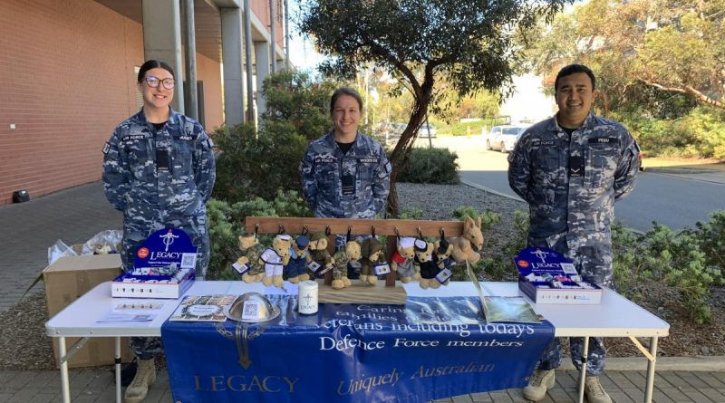 Headquarters Cyber and Electronic Warfare personnel Aircraftwoman Rebecca Hughes, Flight Lieutenant Jennifer Woodside and Leading Aircraftman Kuldeep Pegu collect fundraising money during Legacy Week at Defence Science and Technology Group, Edinburgh. Story by Flight Lieutenant Jennifer Woodside.