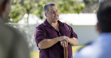 Indigenous elder David Boye speaks to guests during his enlistment ceremony in Townsville. Story by Captain Lily Charles. Photo by Corporal Brodie Cross.