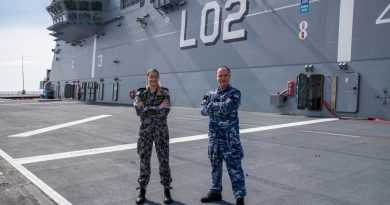 Able Seaman Ashley Lehmann and her stepfather Squadron Leader Joey Slater are working together on board HMAS Canberra during Indo-Pacific Endeavour. Story by Lieutenant Alicia Morris, Royal Canadian Navy. Photo by Leading Seaman Nadav Harel.