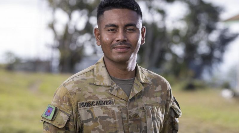 Private Noel Goncalves at the Tilomar Border Outpost in Timor-Leste during his deployed on Exercise Hari'i Hamutuk 2021. Story and photo by Leading Seaman Jarrod Mulvihill.