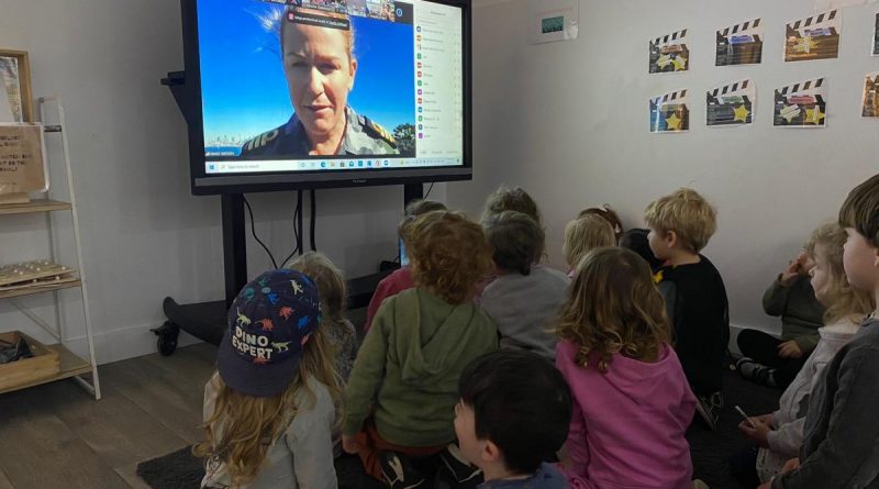 Executive Officer HMAS Watson Commander Tina Brown talks to children from 15 Active Kids Group childcare centres via Zoom during Kids Safety Week. Photo by Emma Wholihan, Active Kids Group