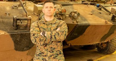 Gunnery Sergeant Ryan Accornero is one of two US marines awarded a Navy and Marine Corps Achievement Medal for saving houses from a fire at Puckapunyal in December last year. Story by Major Carrie Robards.