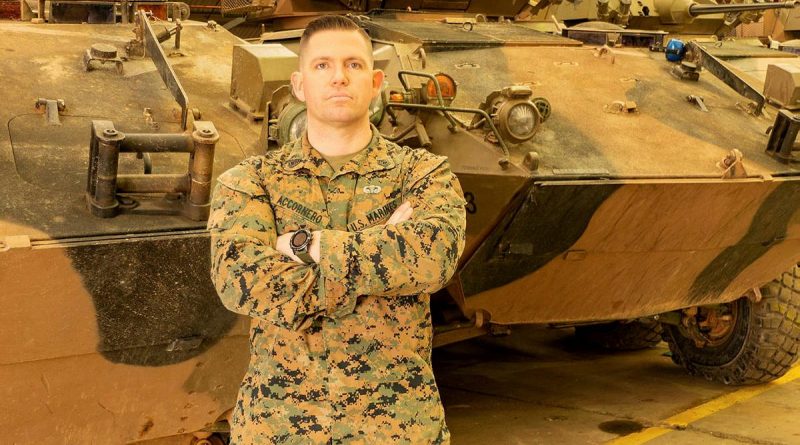 Gunnery Sergeant Ryan Accornero is one of two US marines awarded a Navy and Marine Corps Achievement Medal for saving houses from a fire at Puckapunyal in December last year. Story by Major Carrie Robards.