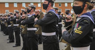 Recruit School Instructor Leading Seaman Kelsie Wright presents Arms during the graduation ceremony on the parade ground of RAN Recruit School, HMAS Cerberus, Victoria. Story by Rene Joy van Rooyen. Photo by Petty Officer James Whittle.