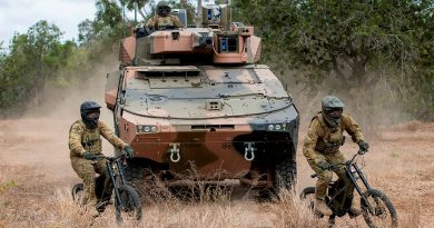 (left) Trooper Damian Day and Corporal Thomas Ovey from the 2nd/14th Light Horse Regiment (Queensland Mounted Infantry) conduct a scouting patrol on Australian Army Stealth Reconnaissance E-Bikes at Townsville Field Training Area, Queensland. Story by Captain Taylor Lynch. Photo by Corporal Nicole Dorrett.