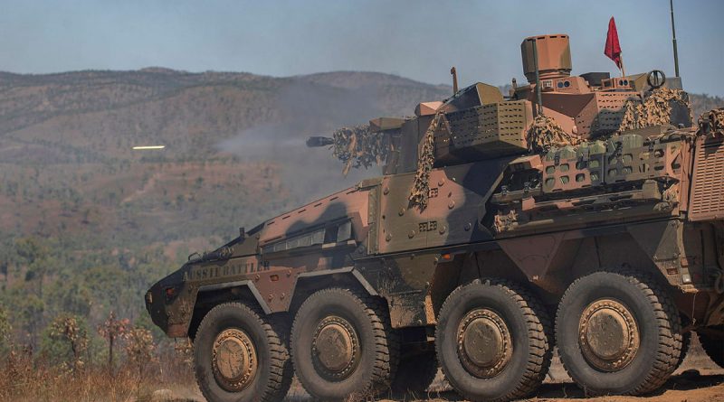 Soldiers from the 2nd/14th Light Horse Regiment (Queensland Mounted Infantry) conduct a live-fire training serial with an Australian Army Boxer Combat Reconnaissance Vehicle at Townsville Field Training Area, Queensland. Story by Captain Taylor Lynch. Photo by Corporal Nicole Dorrett.