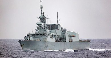 Royal Canadian Navy frigate HMCS Winnipeg sails through the South China Sea during a transit with HMA Ships Brisbane and Warramunga. Photo by Petty Officer Yuri Ramsey.