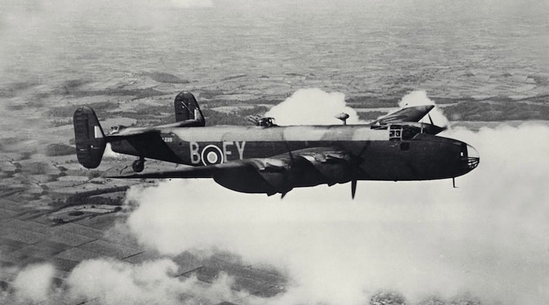 A Halifax B Mark II Series 1A of No. 78 Squadron RAF based at RAF Breighton, Yorkshire, UK, circa 1941. Photo by Flying Officer G. Woodbine, Royal Air Force – from Imperial War Museums collection, via Wikimedia.