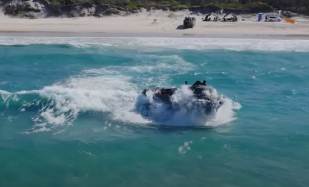 Australian Army Lighter Amphibious Resupply Cargo (LARC) vehicles during EX SP21 at the Wide Bay Training Area, Inskip Peninsula, Queensland. Photo visor clip.