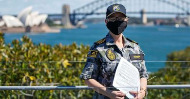 Newly promoted Director of Music–Navy Commander Cassandra Mohapp at the Garden Island Defence Precinct. Story by Leading Seaman Jonathan Rendell. Photo by Leading Seaman Matthew Lyall.