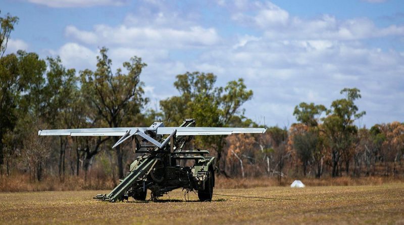 A Shadow unmanned aerial system ready to be launched at the Townsville Field Training Area, Queensland. Squadron Leader Barrie Bardoe. Story by Photo by Corporal Nicole Dorrett.