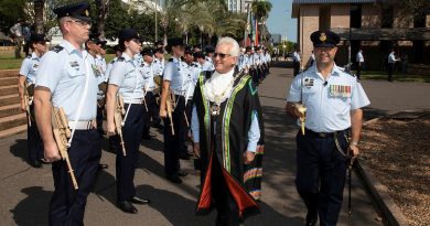 Lord Mayor of Darwin Kon Vatskalis inspects RAAF Base Darwin personnel before the Freedom of Entry parade through Darwin. Story by Flight Lieutenant Robert Cochran. Photo by Sergeant Pete Gammie.