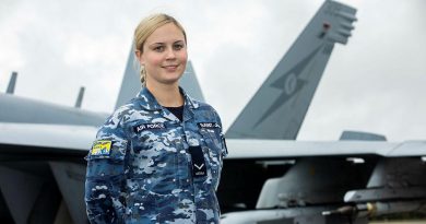 Leading Aircraftwoman Alexandra Saint-John, of No. 6 Squadron, with an EA-18G Growler aircraft on the flightline at Eielson Air Force Base in Alaska. Story by Flying Officer Bronwyn Marchant. Photo by Sergeant Rodney Welch.