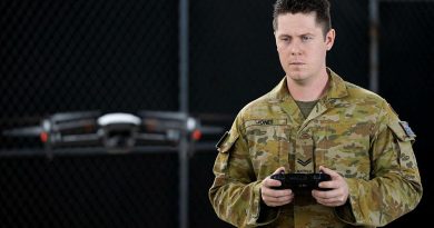 Corporal Lachlan Jones from the 1st Battalion, Royal Australian Regiment, flies a DJI Mavic 2 at Lavarack Barracks, Townsville. Story by Captain Lily Charles. Photo by Corporal Brodie Cross.