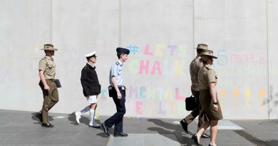 A 'Let's Chalk about Mental Health' activity was held at Adams Auditorium, ADFA, in 2019 in support of World Mental Health Day. Photo by Jay Cronan.