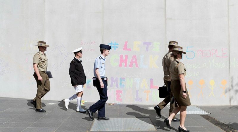 A 'Let's Chalk about Mental Health' activity was held at Adams Auditorium, ADFA, in 2019 in support of World Mental Health Day. Photo by Jay Cronan.