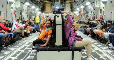 Ipswich Indigenous community members and children inside a C-17A Globemaster III for a flight from RAAF Base Amberley. Story by Flying Officer Lily Lancaster. Photo by Sergeant Peter Borys.