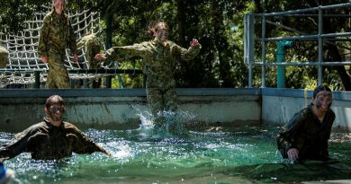 Students from St Rita’s College, Brisbane, participate in a team-building exercise on the Gallipoli Barracks obstacle course during a leadership camp run facilitated by the 9th Battalion, Royal Queensland Regiment. Story by Captain Taylor Lynch. Photo by Private Jacob Hilton.