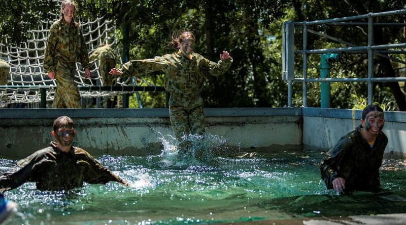 Students from St Rita’s College, Brisbane, participate in a team-building exercise on the Gallipoli Barracks obstacle course during a leadership camp run facilitated by the 9th Battalion, Royal Queensland Regiment. Story by Captain Taylor Lynch. Photo by Private Jacob Hilton.