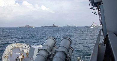 Ships and aircraft from the navies of Australia, Japan, the United Kingdom and the United States participate in training in the Indian Ocean during the Maritime Partnership Exercise. Photo by Leading Seaman Ernesto Sanchez.