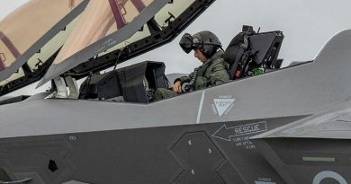 RAAF pilot Squadron Leader Tobias Liddy-Puccini in his F-35A on the flightline. Story by Flying Officer Bronwyn Marchant. Photo by Sergeant Rodney Welch.