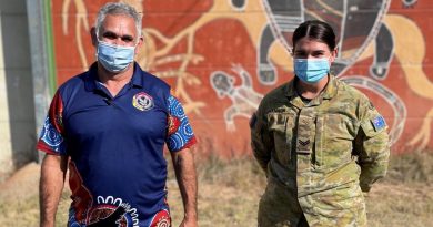 Aboriginal Community Liaison Officer with NSW Police, Uncle John Skinner, with Corporal Ashleigh Shannon, who were part of a remote vaccination team in northern NSW. Story by Flight Lieutenant Eamon Hamilton.