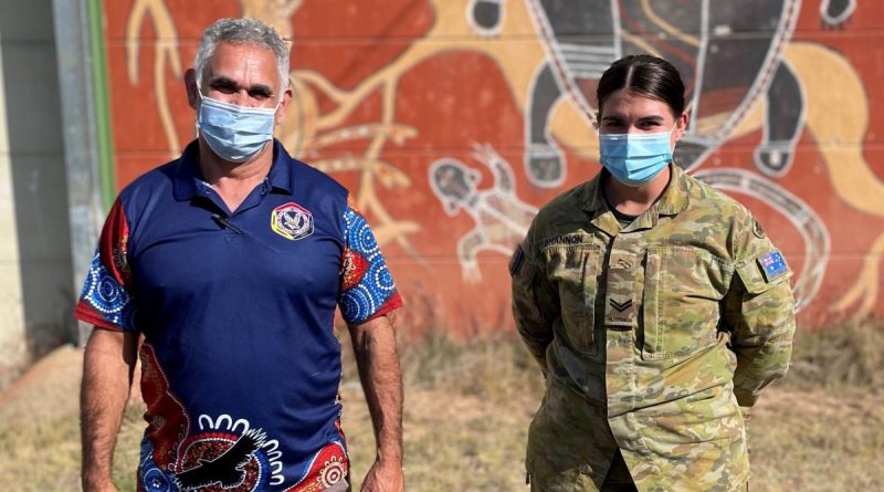 Aboriginal Community Liaison Officer with NSW Police, Uncle John Skinner, with Corporal Ashleigh Shannon, who were part of a remote vaccination team in northern NSW. Story by Flight Lieutenant Eamon Hamilton.