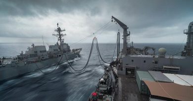 HMAS Sirius conducts a replenishment at sea with USS Stockdale during Indo-Pacific Endeavour 21. Story by Captain Peter March. Photo by Leading Seaman Sittichai Sakonpoonpol.