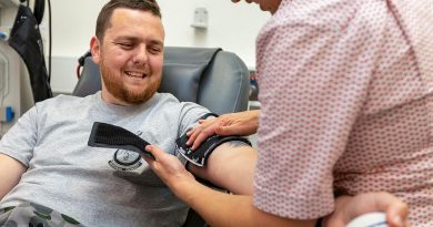 Leading Seaman Benjamin Jenkins, of HMAS Stirling, prepares to make a blood donation at the Rockingham Red Cross Lifeblood Centre, Western Australia. Story by Lieutenant Nancy Cotton. Photo by Leading Seaman Ronnie Baltoft.