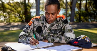 Vanuatu Police Maritime Force Wing member PC Merwel Vocor studying at HMAS Creswell. Story by Leading Seaman Kylie Jagiello. Photo by Leading Seaman Ryan Tascas.