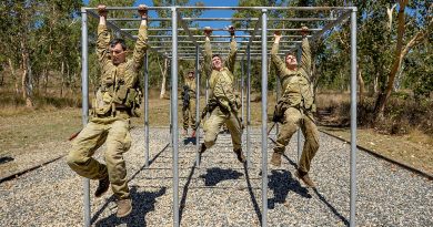 Australian Army soldiers from the 4th Regiment, Royal Australian Artillery, tackle the obstacle course during Exercise Turbulent Dawn, at Lavarack Barracks, Queensland. Story by Captain Diana Jennings. Photo by Corporal Brandon Grey.