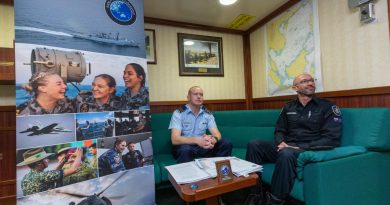 Squadron Leader Chris Hill and Andrew Browne, of the Australian Fisheries Management Authority, attend a virtual workshop on maritime security during a visit to Vietnam. Story by Captain Peter March. Photo by Leading Seaman Nadav Harel.