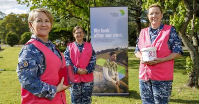 Flight Sergeant Gail Blizzard, Flying Officer Liz Ferrie and Wing Commander Sue Yates during the fundraiser at RAAF Base Williamtown. Photo by Corporal Craig Barrett.