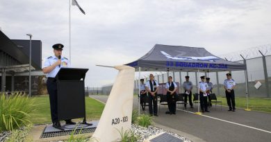 Commanding Officer No. 33 Squadron Wing Commander Neil Bowen at the commemorative service in the Wilberforce memorial garden at RAAF Base Amberley, Queensland. Story by Eamon Hamilton. Photo by CPL Brett Sherriff.