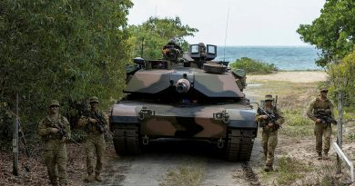 Australian Army soldiers from the 1st Battalion, The Royal Australian Regiment and the 2nd Cavalry Regiment, patrol a track during the combined arms training activity at Cowley Beach Training Area, Queensland. Story by Captain Diana Jennings. Photo by Corporal Bodie Cross.