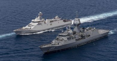 Indonesian navy ship KRI Gusti Ngurah Rai and HMAS Anzac sail in company during Exercise New Horizon. Story b y Sub Lieutenant Nicholas Cunningham. Photo by Leading Seaman Leo Baumgartner.