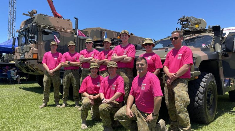 Soldiers from the 7th Combat Service Support Battalion at Redcliffe Showgrounds after taking part in the Brisbane Convoy for Kids. Story and photo by Captain Jesse Robilliard.