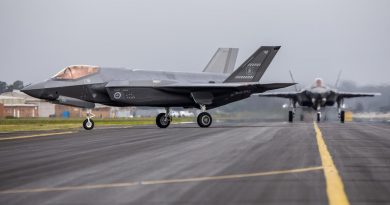 New F-35A Lightning II aircraft taxi to the lines at RAAF Base Williamtown in NSW. Story by Flying Officer Bronwyn Marchant. Photo by Corporal Craig Barrett.