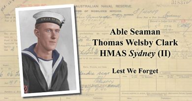 A colourised studio portrait of S/4449 Ordinary Seaman Thomas Welsby Clark.