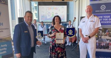 Petty Officer Nigel Barrett, left, with Western Australian Association for Mental Health CEO Taryn Harvey and Commanding Officer HMAS Stirling Captain Gary Lawton at the presentation of an Employer Support Award to the association in Perth. Story byFlight Lieutenant Nick O’Connor