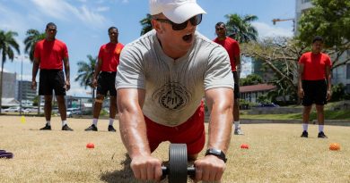 Sergeant Cameron Scales delivers a physical training lesson for members of the Republic of Fiji Military Forces during Exercise Coral Warrior 2021 in Fiji. Story by Captain Dan Mazurek. Photo by Corporal Sagi Biderman.