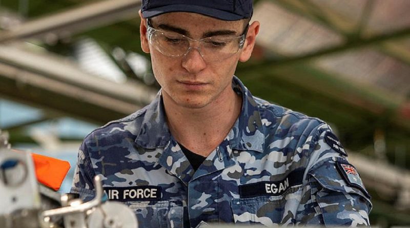 Aircraftman Aaron Egan inspects a cockpit pressurisation component during his technical training. Story by Flight Lieutenant Tritia Evans. Photo by Corporal Kirbee Forrest.
