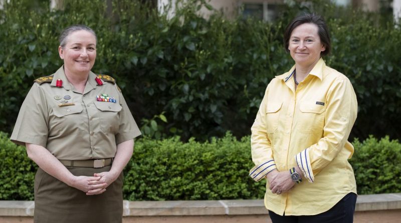 Deputy Head of the Joint Support Services Division Brigadier Nicole Longley with Gender, Peace and Security Director Captain (RAN) Jennifer Macklin. Story by Leading Seaman Kylie Jagiello. Photo by Kym Smith.