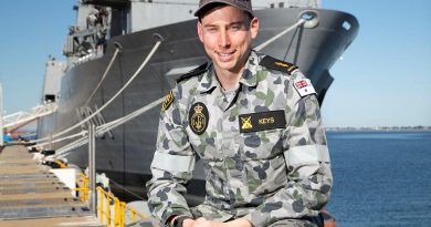 ble Seaman Joshua Keys in front of NUSHIP Stalwart at Fleet Base West in Western Australia. Story by Lieutenant Laura Frayling. Photo by Chief Petty Officer Damian Pawlenko.