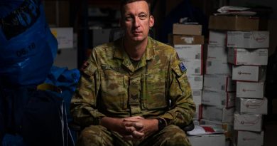 Australian Army Sergeant Alexander Landel in the Joint Task Force 633 post office, while deployed to Operation Accordion in the Middle East region. Story by Flight Lieutenant Clarice Hurren. Photo by Sergeant Glen McCarthy,