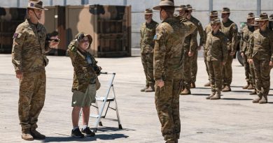 Make-A-Wish recipient Adam salutes the Commanding Officer of the 2nd Combat Engineer Regiment, Lieutenant Colonel Henry Stimson, while on parade during his visit to Gallipoli Barracks, Brisbane. Story by Captain Jesse Robilliard. Photo by Corporal Nicole Dorrett.