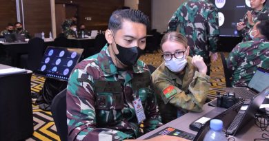 Public Affairs Officers, 1st Lieutenant Aradichi Prihandana and Captain Annie Richardson, work though a scenario as part of Exercise Nusa Bhakti AUSINDO 21 in Jakarta, Indonesia. Story by Captain Annie Richardson. Photo by Pelda Harsono.