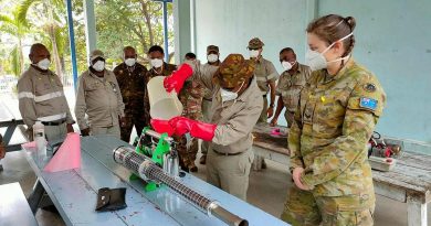 Corporal Georgie Estens delivers environmental health training to Papua New Guinea Defence Force personnel at Taurama Barracks, Papua New Guinea. Story by Captain Michael Trainor.