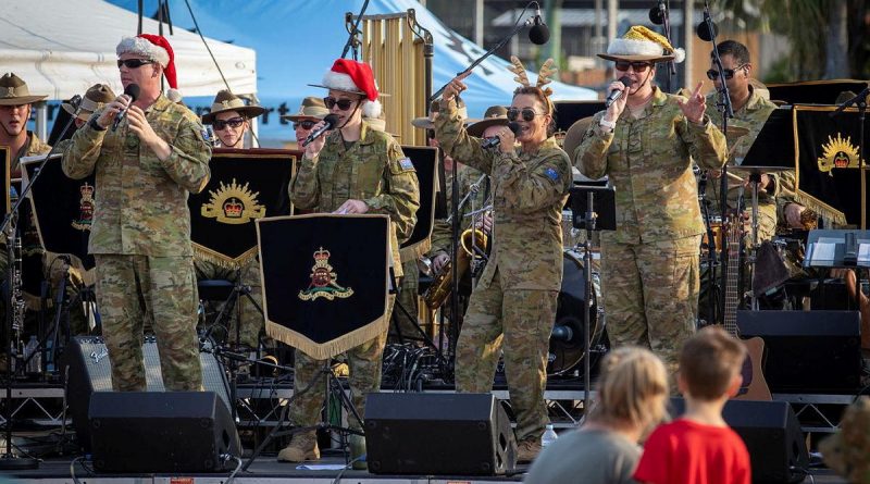 Musicians from the Australian Army Band Brisbane and Band of the 1st Regiment, Royal Australian Artillery, perform at Carols on El Alamein at Gallipoli Barracks in 2019. Story by Captain Jesse Robilliard. Photo by Trooper Jonathan Goedhart.